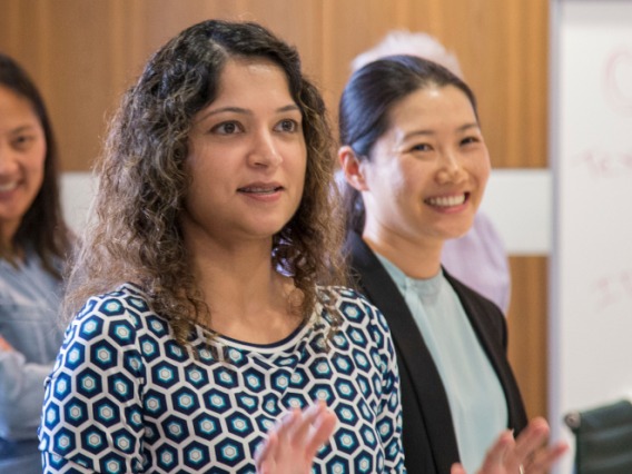 Salma Patel, MD, MPH (center), and Lora Wang, MD (right)