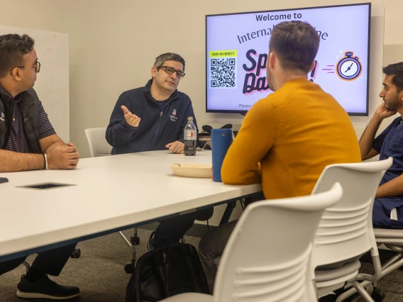 [Talal Moukabary, MD, an electrophysiologist in the Division of Cardiology and the Sarver Heart Center, talks to students about what he studied as a student, how he decided to become a cardiologist and his fascination with atrial fibrillation and other heart rhythm disorders.]