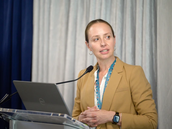 [The Infectious Diseases division’s Danielle Avila, MD, at the podium at the LAMS Fellowship graduation event, May 6, 2025. She’s the PI for HIV Clinical Care at Banner – University Medicine Tucson as well as the Petersen HIV Clinics and the Arizona chapter of the Pacific AIDS Education and Training Center.]