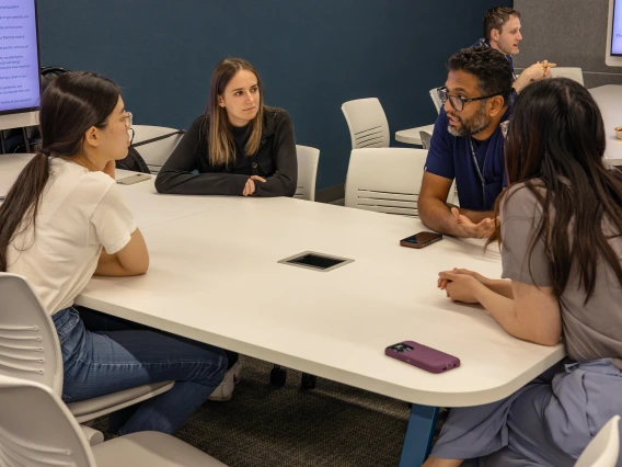 [Shiv Bomman, MBBS, chief fellow in the Division of Gastroenterology & Hepatology’s fellowship program, talks to students about getting his medical degree in Bangalore, India, and doing his residency training at the University of Nevada School of Medicine in Reno, before coming to the U of A.]