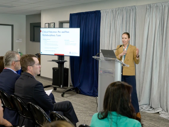 [The Infectious Diseases division’s Danielle Avila, MD, presents on her LAMS Leadership Experience Project, “Infective Endocarditis at BUMCT: Impact of a Multidisciplinary Team.”]