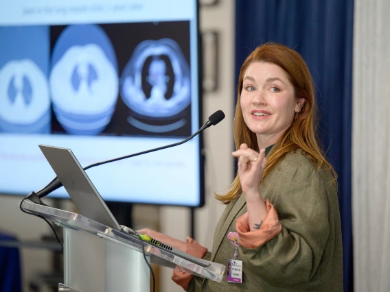 [DOM Interventional Pulmonology director Billie Bixby, MD, presents on her LAMS Leadership Experience Project as a graduating 2024-25 fellow.]
