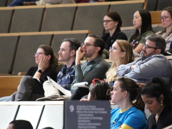 [Oral presentation judges – IM Residency – Tucson program director Laura Meinke, MD (PACCS); Eric Brucks, MD (SAVAHCS); Anthony Whitten, DO (Inpatient Medicine); Erica Yothment, DO (SAVAHCS); and Michel Corban, MD (Cardiology), listen and ask questions.]