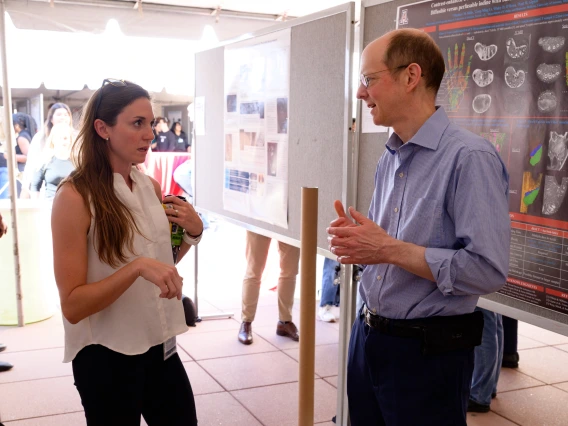[A medical student and Jason Wertheim, MD, PhD, COM-T vice dean for research and graduate studies as well as a professor in the Department of Surgery, chat about his lab’s research, which centers on biomedical engineering of cells to grow into mature tissue for therapy and transplantation.]