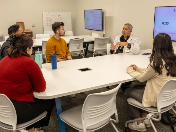 [Gesturing as he talks, Ravi Krishnadasan, MD, talks about differences in hematology and oncology and the various blood disorders he works to help patients manage. These include clotting and excessive bleeding (hemophilia and Willebrand disease), as well as blood malignancies such as leukemia, lymphoma and myeloma.]