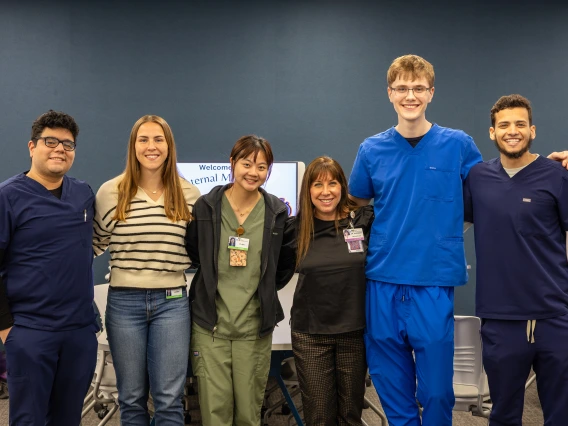 [IMSA members with their faculty advisor, Amy Sussman, MD David Effio Vizcarra, Lauren Heathcock, Yi-Jen Yang (IMSA co-president and CUP Shubitz Family Clinic coordinator), Caleb Seekins (IMSA co-president), and Saleh Mostafa, all first-year medical students at the College of Medicine – Tucson.]