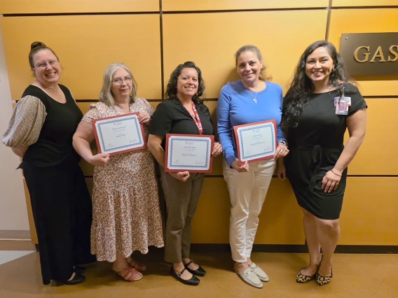 [From left, Cardiology’s Christeana Castro, PACCS’ Helen Hill, GI’s Maria Longoria, Infectious Diseases’ Richelle Clemente, and Nephrology’s Bersabe Lopez]