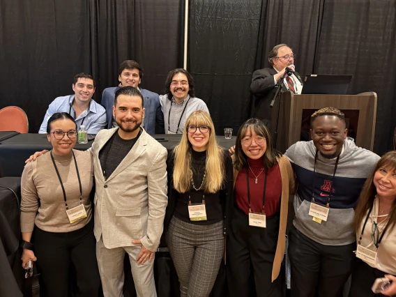 [Left to right, top row: Doctors Dilemma team with Curtis Josephs, Jacob Ref and David Mintz (MS4s); and other ACP-AZ Chapter Scientific Meeting participating students from the University of Arizona College of Medicine – Tucson on the bottom row: Iliana Cosio (MS4), Ben Litmanovich (MS3), Hannah Newton (MS4), Laura Tran (MS4), and Toluwalase Talabi (MS4).]