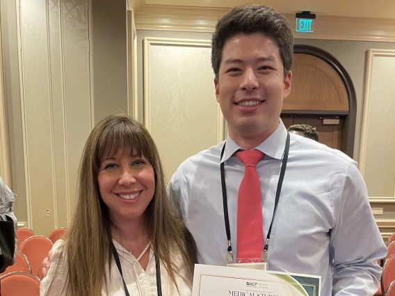[DOM Vice Chair for Education Amy Sussman, MD, with Joseph Gunderson (MS4), the recipient of the prestigious 2024 ACP-AZ Chapter Student of the Year award.]