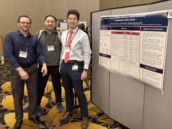 [Anthony Witten, DO, Division of Inpatient Medicine assistant professor and IM Residency associate program director; Ryan Wong, MD, Division of Nephrology assistant professor and IM Sub-Internship director; and Joseph Gunderson (MS4). Gunderson took 2nd prize in his poster category.]