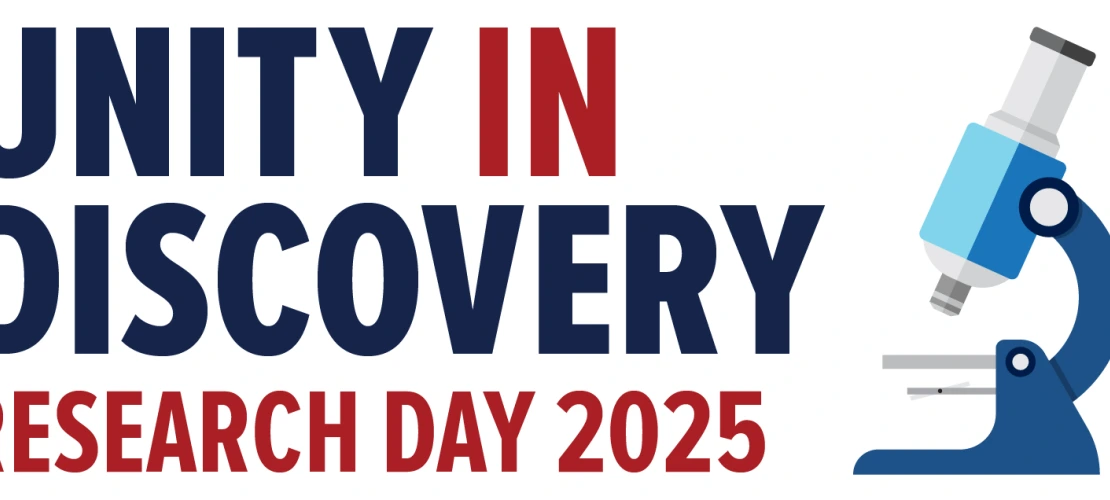 Logo for Research Day 2025 at the College of Medicine – Tucson, featuring the phrase 'Unity in Discovery' with a microscope illustration.