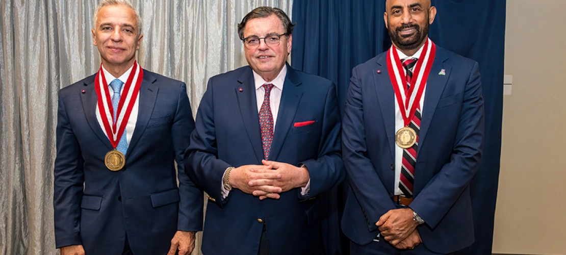 Hesham Sadek, MD, PhD, Cardiology division chief and Sarver Heart Center director; College of Medicine – Tucson Dean Michael Abecassis, MD, MBA; and Sakthivel Sadayappan, PhD, chair, Department of Cellular &amp; Molecular Medicine, and associate director, Sarver Heart Center.