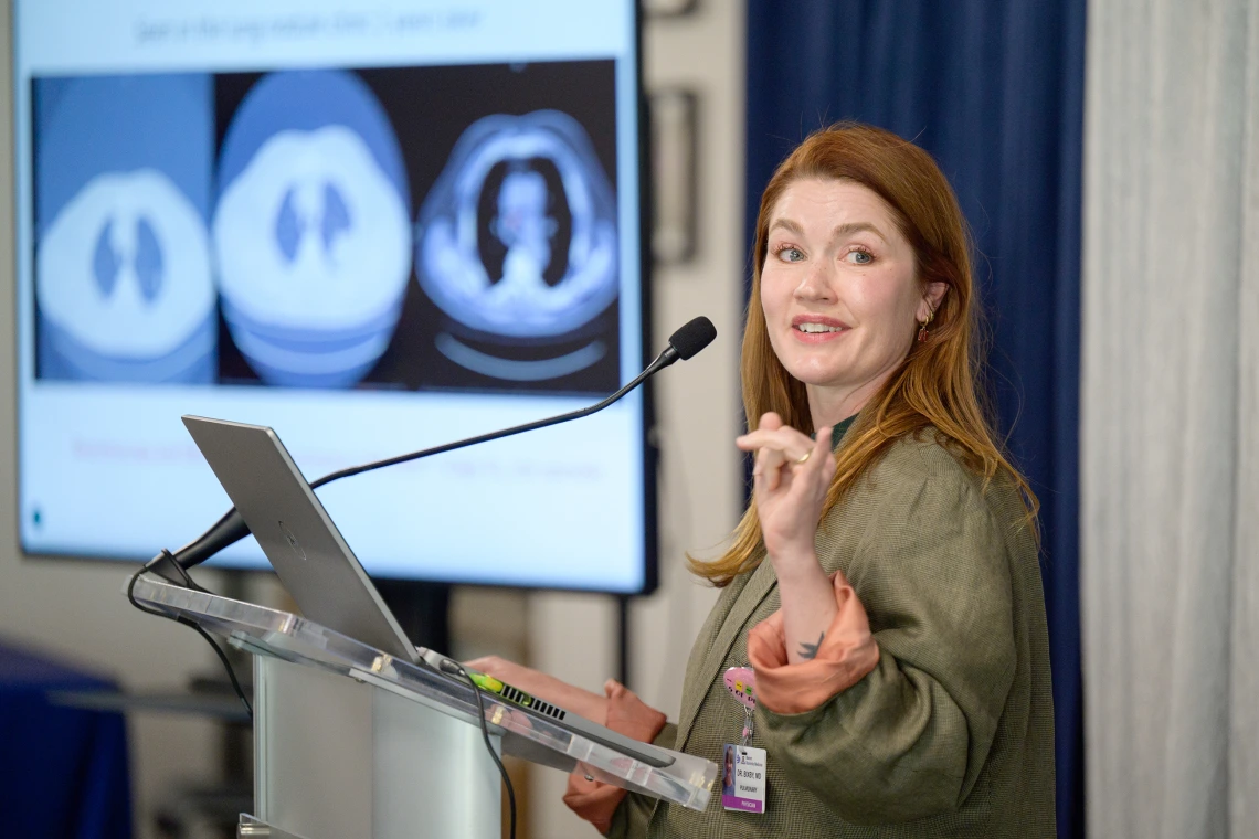 [DOM Interventional Pulmonology director Billie Bixby, MD, presents on her LAMS Leadership Experience Project as a graduating 2024-25 fellow.]