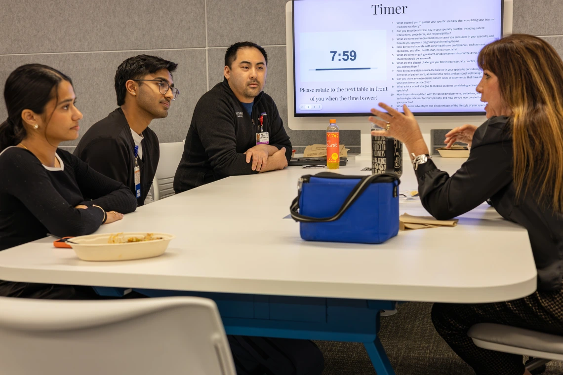[The Division of Nephrology’s Ryan Wong, MD (center), and Amy Sussman, MD (right), talk about how they got interested in kidney care and the various ways chronic kidney diseases can be treated from diet to dialysis to transplants.]