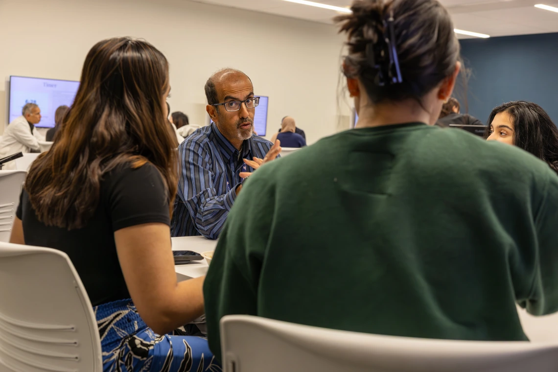 [Puneet Shroff, MD, tells students about his building a thriving allergy and immunology practice in Houston, before deciding to come back to academia at the U of A. He got his medical degree from the University of Illinois Chicago, did his residency training at Washington University at St. Louis, then a transplant hepatology fellowship, a residency in rheumatology, and an allergy and immunology fellowship at Baylor University. ]