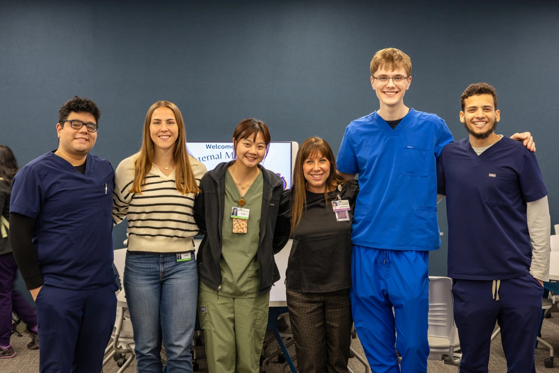 [IMSA members with their faculty advisor, Amy Sussman, MD David Effio Vizcarra, Lauren Heathcock, Yi-Jen Yang (IMSA co-president and CUP Shubitz Family Clinic coordinator), Caleb Seekins (IMSA co-president), and Saleh Mostafa, all first-year medical students at the College of Medicine – Tucson.]