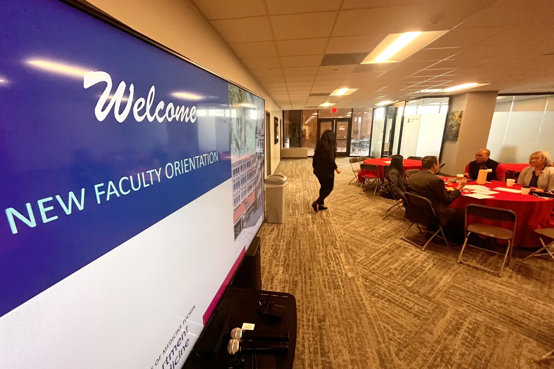 [Attendees – including new faculty, division chiefs and vice chairs – gather for the second annual New Faculty Retreat hosted April 4 by the Department of Medicine at the University of Arizona College of Medicine – Tucson in the COM-T Social Hall.]