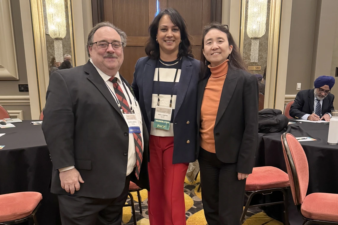 [ACP-AZ Chapter Governor Allan Markus, MD; 2024 Scientific Meeting Chair Indu Partha, MD; and the event’s keynote speaker Elisa Choi, MD.]
