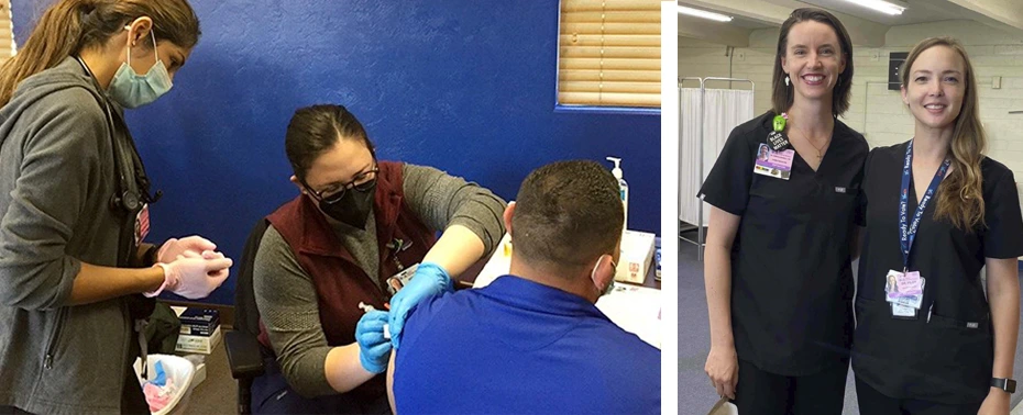 doctors with patients at the mobile health clinic